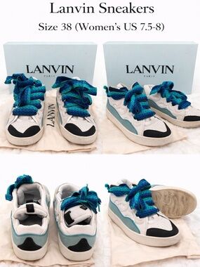 Lanvin Kids White & Teal Sneakers with Blue Laces